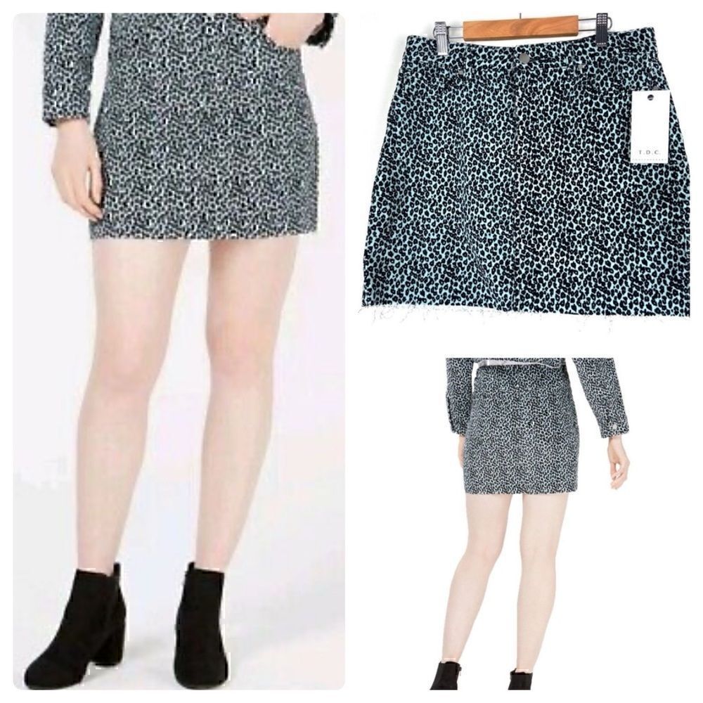 NWT TDC Corduroy Teal Leopard Print Skirt